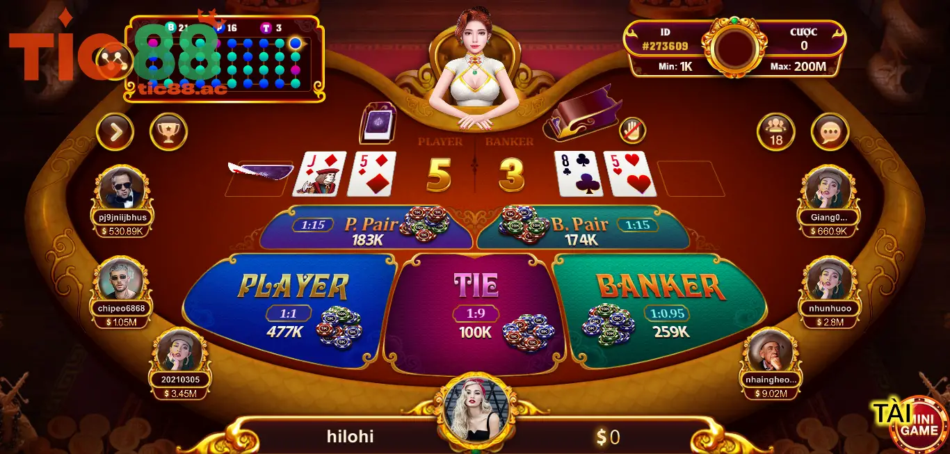 Hướng dẫn Kinh Nghiệm Chơi Baccarat TIC88 Hiệu Quả 3 Các loại cược trong Baccarat TIC88