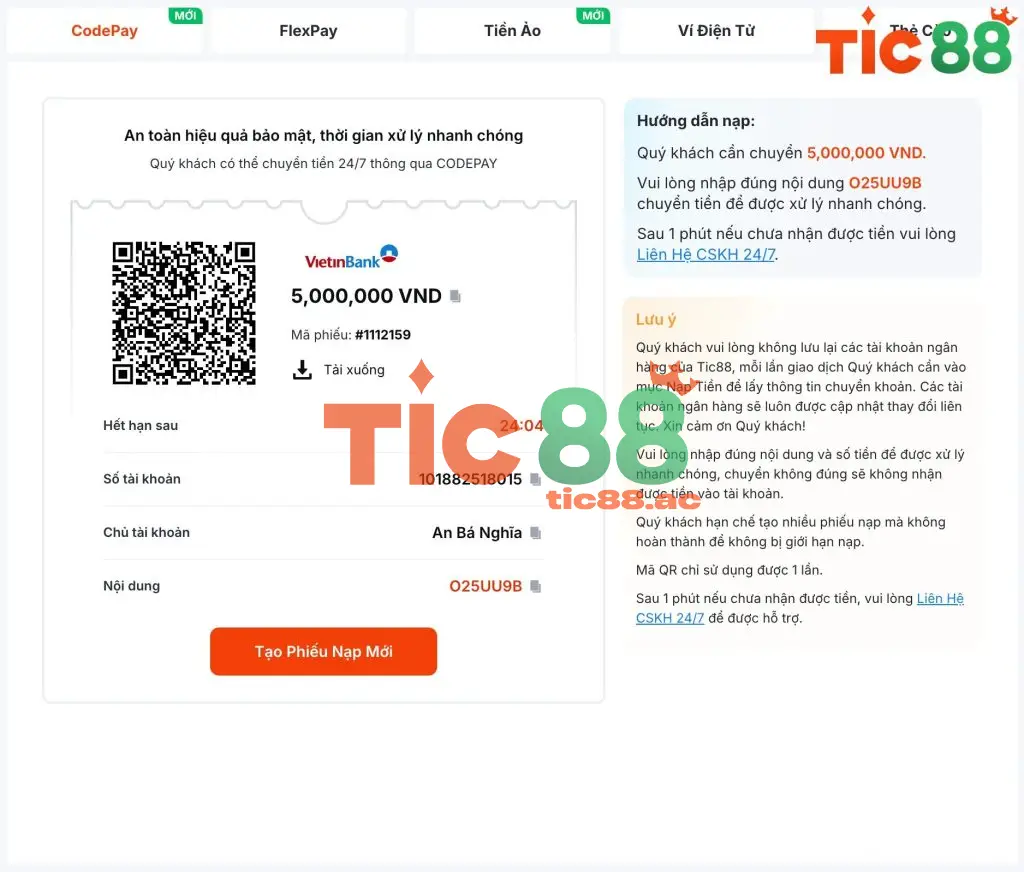Nạp Tiền Tic88 Nhanh Chóng An Toàn Với 4 Phương Thức 2 Hướng Dẫn Chi Tiết Các Bước Nạp Tiền Vào Tic88